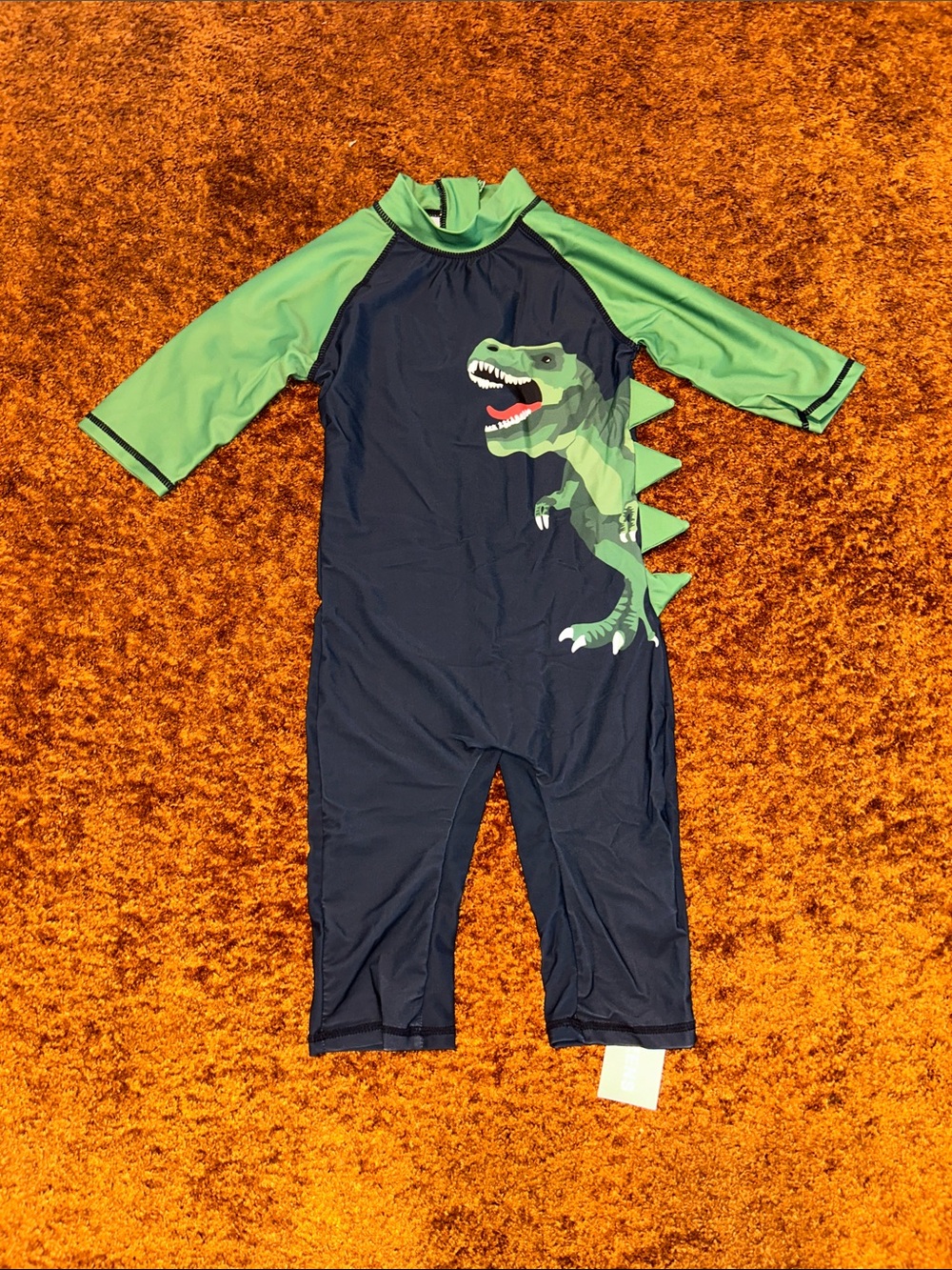 Carter's Navy & Green Dinosaur One-Piece Swim Rashguard